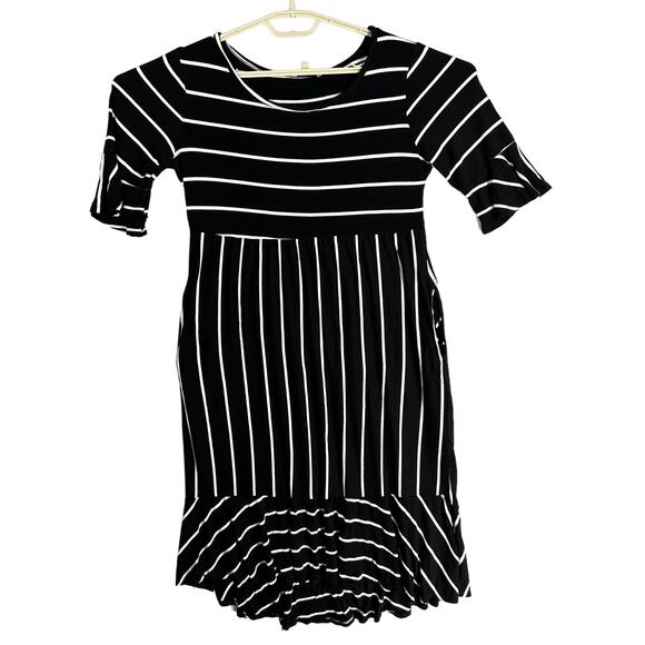 Hailey Co Midi Dress Women Size L Black White Striped Pockets  Minimalist - Picture 1 of 9